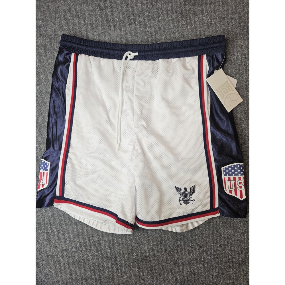 NWT Team USA Mens Soccer Shorts Size Large Athletic Lined Mesh White Patriotic